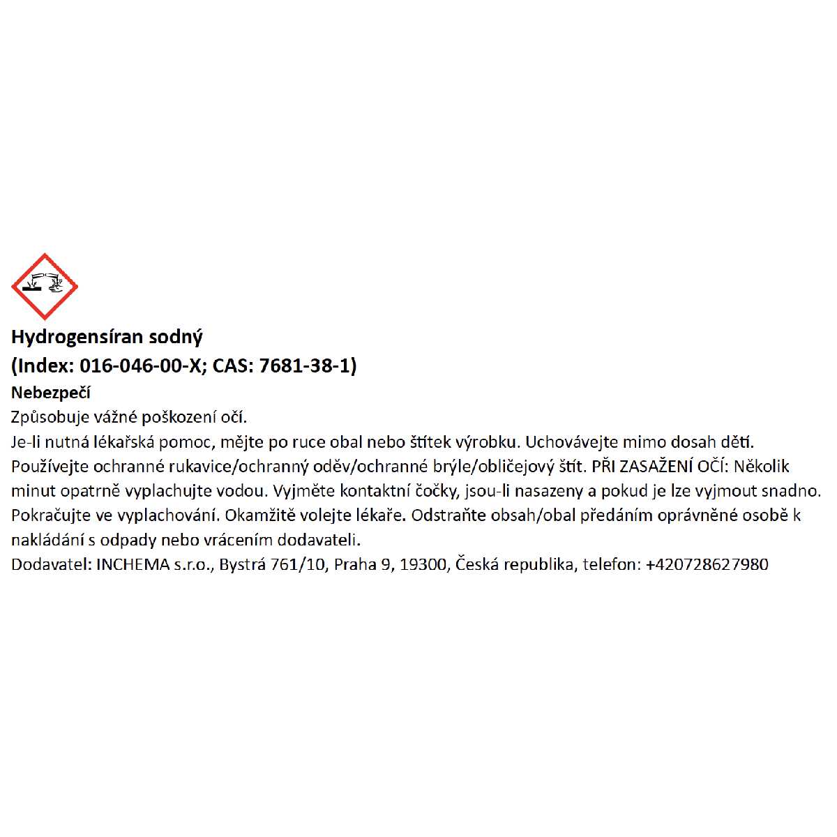 Hydrogensíran sodný etiketa