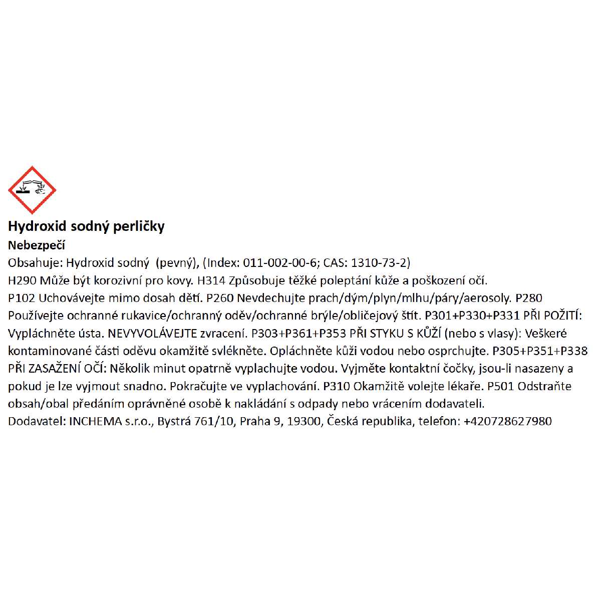 Hydroxid sodný perličky etiketa