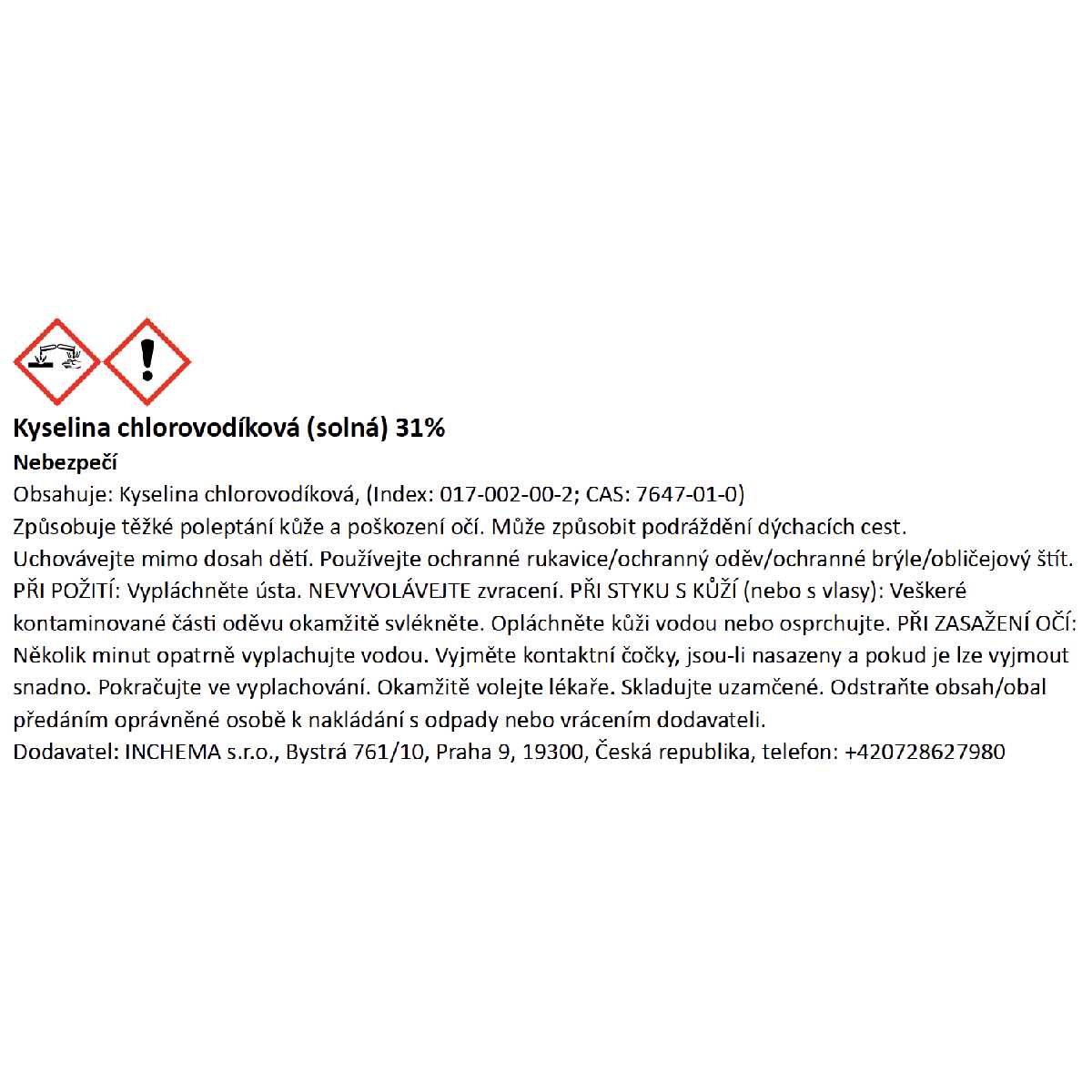 Kyselina chlorovodíková (solná) 31% etiketa